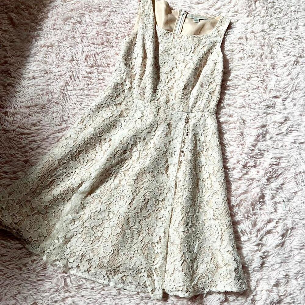 Cream Lace Overlay Feminine Coquette Ballet Core Bridal Wedding Guest Twee Dress